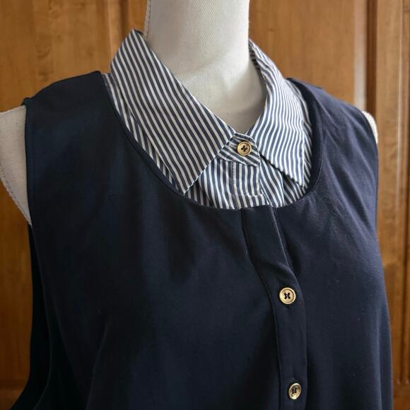 1901 sleeveless polo shirt dress navy pockets poplin collar nautical plus 3X - Picture 7 of 9